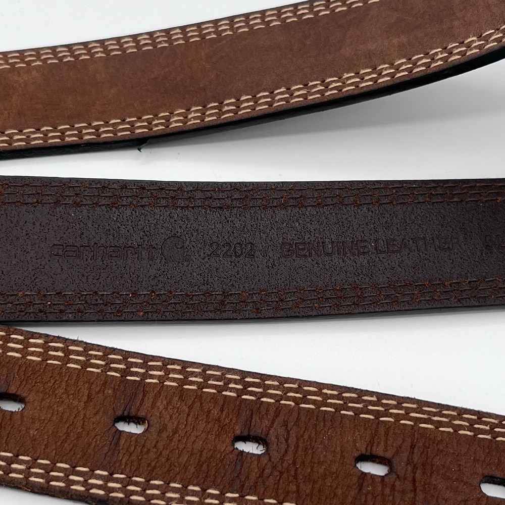 Carhartt Genuine Leather Belt Brown Double Stitch Heavy Duty Size 52 Men's - Picture 3 of 4